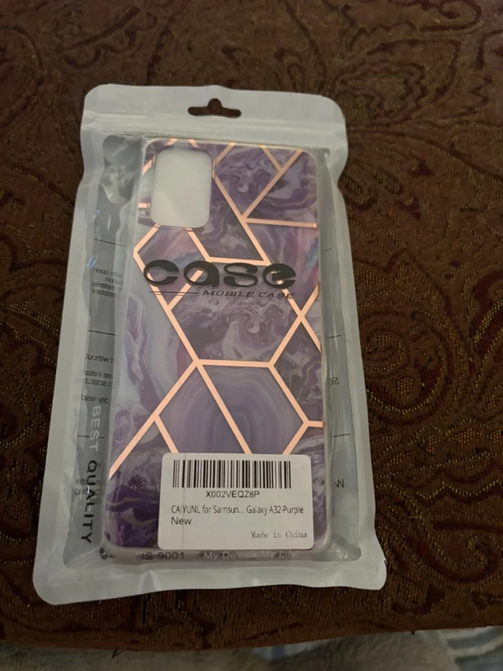 BRAND NEW! Samsung Galaxy A32 Cell Phone Case! Purple Swirls w/Rose Gold Pattern
